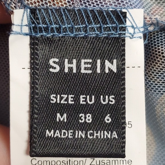 SHEIN Womens Fairy Festival Floral Mesh Bell Sleeve Top Size M Blue Romantic - Picture 6 of 12